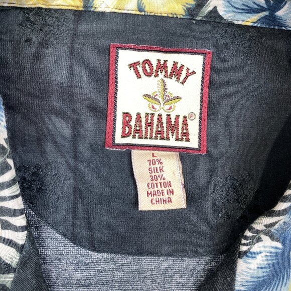VTG Tommy Bahama Wood Button Loop Collar Shirt Mens L Black Floral Silk Blend - Picture 6 of 11